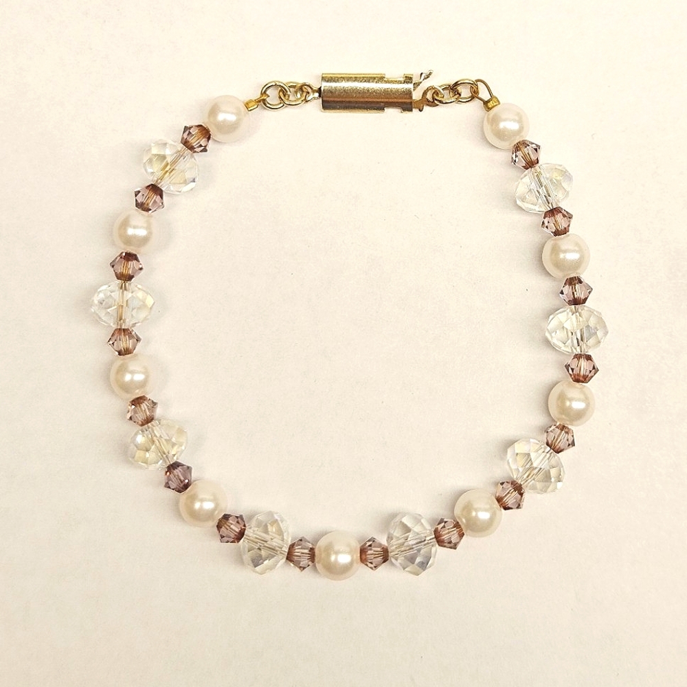 Handmade Crystal and Faux Pearl Beaded Bracelet